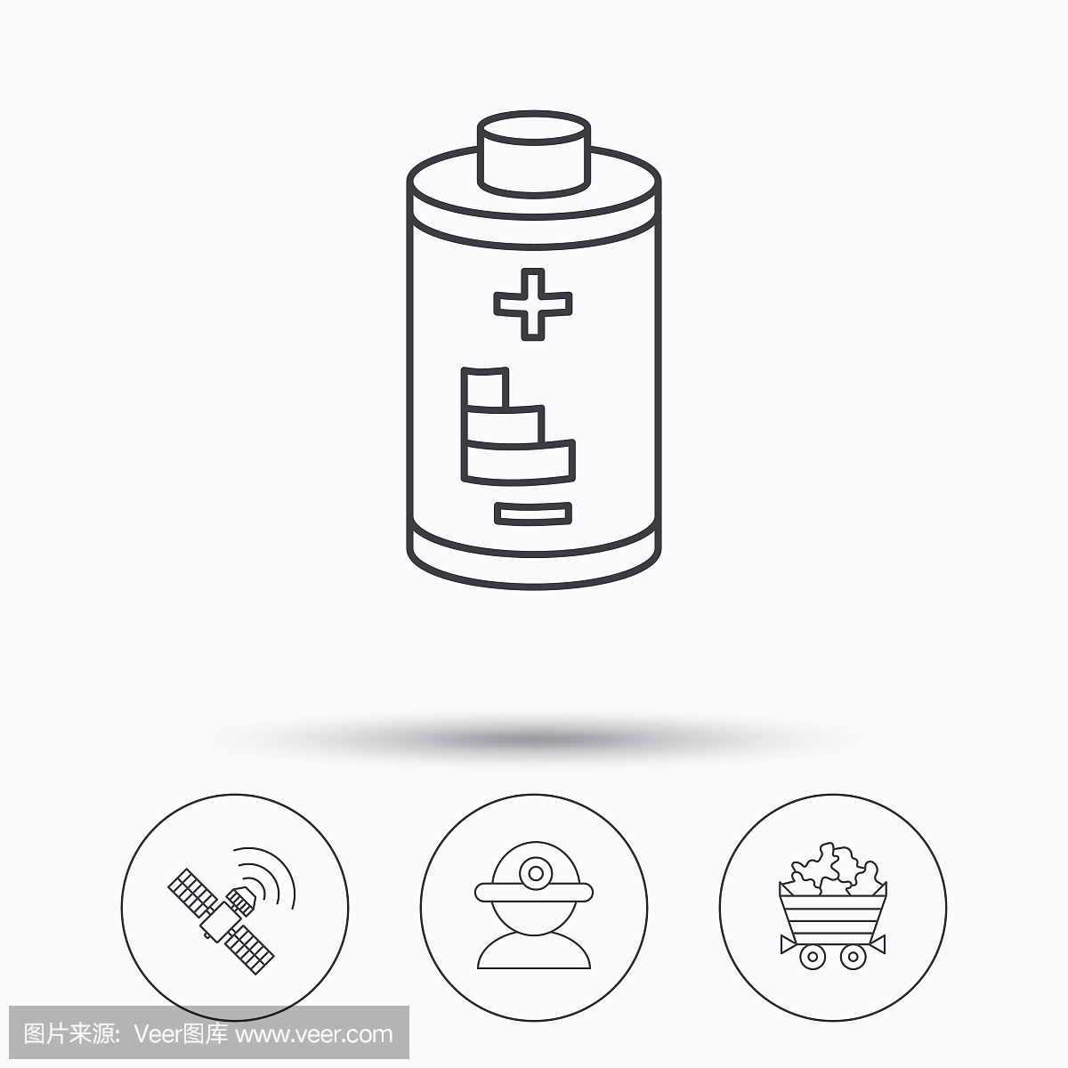 工人,礦物和GPS衛星圖標。